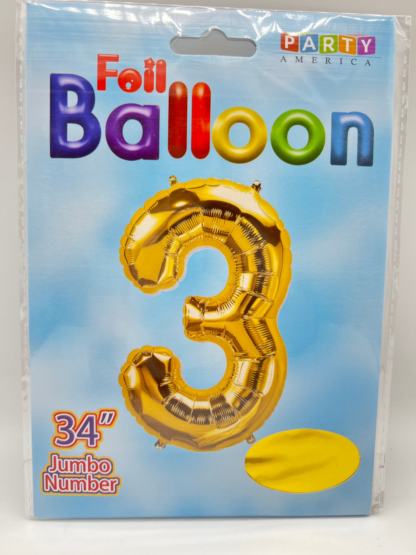 34’’ Number 3 Foil Balloon-Gold