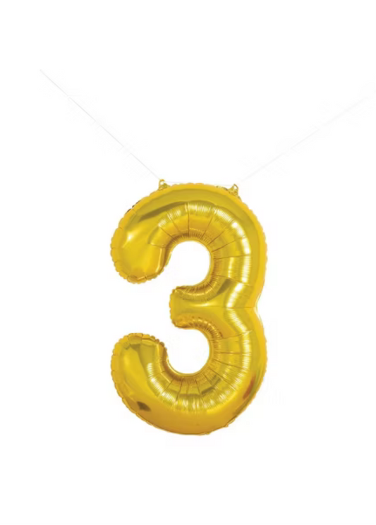 34’’ Number 3 Foil Balloon-Gold